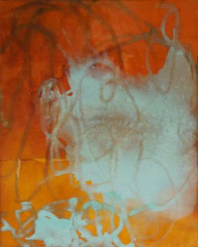 Ohne Titel, 2025. Acryl/Nessel, 100 x 80 cm