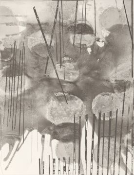Ohne Titel, 2024. Siebdruck mit Schiefermehl und Cellulose auf Papier, 65 x 50 cm. Sammlung Serigrafie-Museum Filderstadt