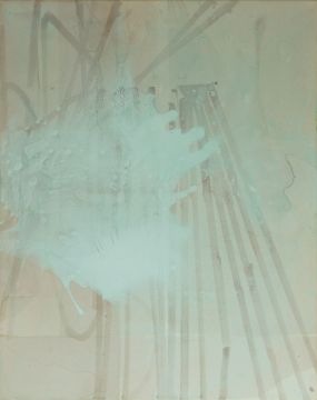 Ohne Titel, 2025. Acryl/Nessel, 100 x 80 cm