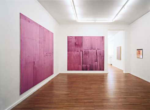 Soziale Fassaden u.a. &ndash; Farbe und Oberfl&auml;che in der Gegenwartskunst. St&auml;dtische Galerie im Lenbachhaus, M&uuml;nchen 2003: Ohne Titel, 2003. Acryl/Nessel, 270 x 400 cm. Well, You Needn&rsquo;t, 2002. Acryl/Nessel. 280 x 300 cm. beide Sammlung KiCo