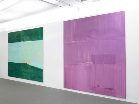 Was tun mit Farbe. St&auml;dt. Kunstmuseum Singen, 2008: Ausfahrt, 2007. Acryl/Nessel, 280 x 340 cm. Ohne Titel, 2002. Acryl/Nessel. 300 x 280 cm. Foto: Kuhne &amp; Kn&ouml;dler
